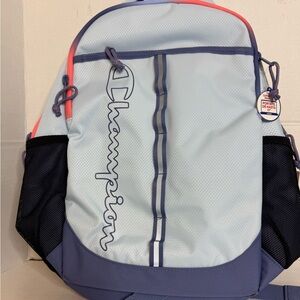 Champion Light Blue & Navy Backpack with Coral Trim